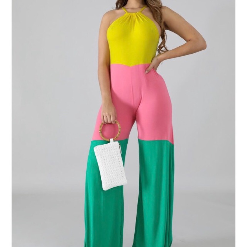 Color-block vacation jumpsuits